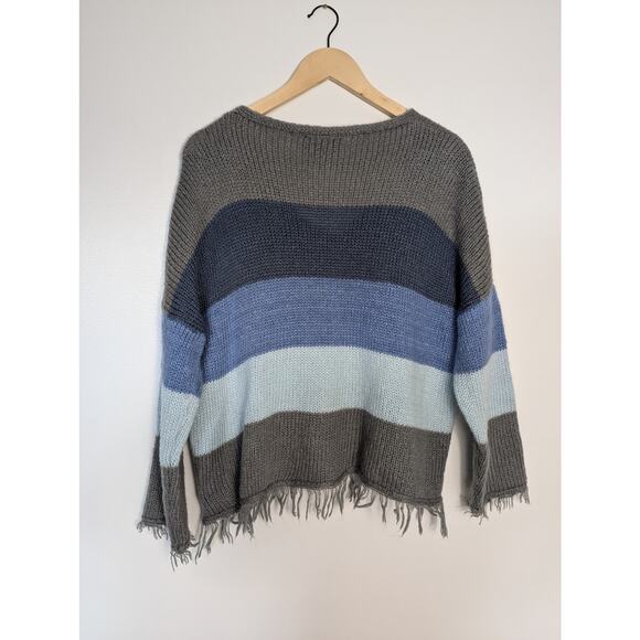 Wooden Ships Kaia Oversized Striped Fringe V-Neck Sweater - Picture 7 of 7